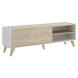 Pegane Ensemble de salon en bois mélaminé avec meuble bas TV + buffet + table basse relevable coloris chêne naturel, blanc pas cher