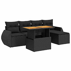 vidaXL Salon de jardin 6 pcs avec coussins noir résine tressée