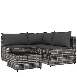 Maison Chic Salon de jardin 4 pcs + coussins - Mobilier/Meubles de jardin - Table et chaises d'extérieur Gris Résine tressée -MN96266