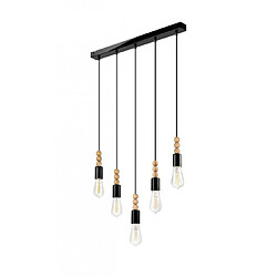 Lumière Suspension Simon Bois,acier Noir 5 ampoules 94cm