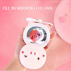 3in1 USB Rechargeable Cartoon Piggy Mini Miroir Cosmétique Compact Miroirs de Maquillage de Poche Portables Ventilateur de Refroidissement Lumière Portable pas cher