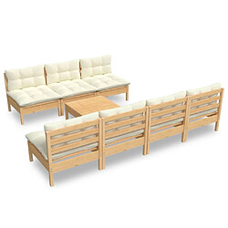 Maison Chic Salon de jardin 8 pcs + coussins - Mobilier/Meubles de jardin - Table et chaises d'extérieur crème bois de pin -MN26683