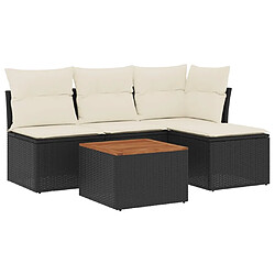 Maison Chic Salon de jardin 5 pcs avec coussins | Ensemble de Table et chaises | Mobilier d'Extérieur noir résine tressée -GKD93050