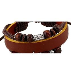 YP Select Bois Coloré Perlé Croix Religieux Charme Wrap Bracelet Brun Clair