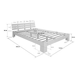 Homestyle4U Futon lit double 140x200 lit en bois blanc