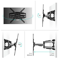 ONKRON Support TV Mural pour 37" - 70" TV, Bras TV Mural Articulé Poids de 36,4 kg - Accroche Television Mural VESA 100x100 - 400x400/Support Television Mural Pivotant Inclinable Orientable M5-B Noir