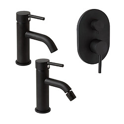 Kiamami Valentina LOT DE MITIGEURS NOIRS DE SALLE DE BAIN POUR LAVABO, BIDET ET DOUCHE AVEC DÉVIATEUR | FASSA