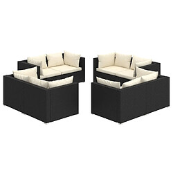 vidaXL Salon de jardin 8 pcs avec coussins Résine tressée Noir