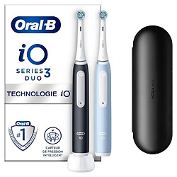 Oral-B iO 3 Lot De 2, Brosses a Dents Électriques Noire et Bleue, 2 Brossettes, 1 Étui De Voyage