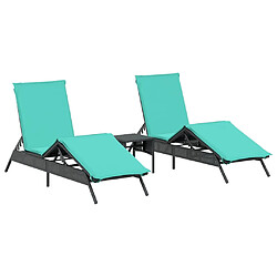 vidaXL Chaises longues lot de 2 avec table noir résine tressée