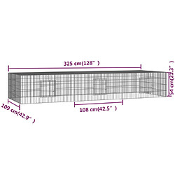 vidaXL Cage à lapin 3 panneaux 325x109x54 cm Fer galvanisé pas cher