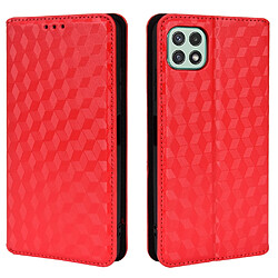 Etui en PU anti-rayures, motif losange 3D avec support rouge pour votre Samsung Galaxy A22 5G (EU Version)