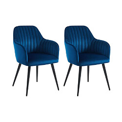 Vente-Unique Lot de 2 chaises avec accoudoirs en velours et métal noir - Bleu - ELEANA