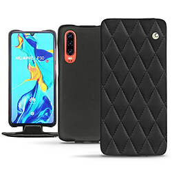 Housse cuir Huawei P30 - Rabat vertical - Noir - Couture ( Nappa - Black ) - NOREVE