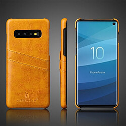 Wewoo Coque Rigide Etui en cuir Fierre Shann Retro Oil cire PU pour Galaxy S10 Plus avec emplacements cartes Jaune