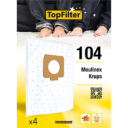 TopFilter 104, 4 sacs aspirateur pour Moulinex et Krups boîte de sacs d'aspiration en non-tissé, 4 sacs à poussière (30 x 26 x 0,1 cm)