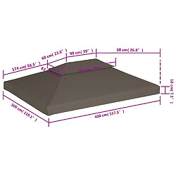 vidaXL Toile supérieure de belvédère 2 niveaux 310 g/m² 4x3 m Taupe pas cher