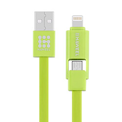 Wewoo Câble vert pour iPhone, Galaxy, Huawei, Xiaomi, LG, HTC et autres smartphone, Longueur: 1m 2 en 1 Micro USB & Lightning vers USB Data Sync de charge