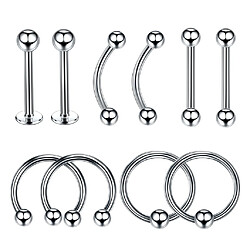 10 pièces nez lèvre langue sourcil tragus nombril piercing piercing 16g 6mm