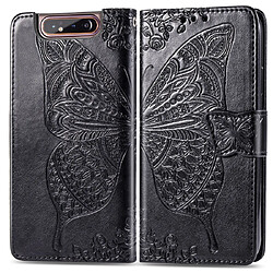 Wewoo Housse Coque Étui en cuir à rabat horizontal Butterfly Love Flowers gaufrage pour Galaxy A80 / A90avec porte-cartes et porte-cartesainsi que portefeuille et lanière noir