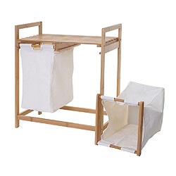 Mendler Corbeille à linge HWC-B83, bambou, 2 compartiments, 74x64x33cm, 70l ~ blanc pas cher