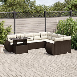 vidaXL Salon de jardin 10 pcs avec coussins marron résine tressée