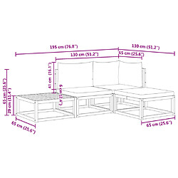 vidaXL Salon de jardin avec coussins 4 pcs bois d'acacia massif pas cher