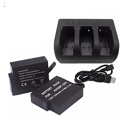 Rechargeable Batterie Trois Port Chargeur de Batterie 1220mAh pour GoPro 5/6/7/8 Noir