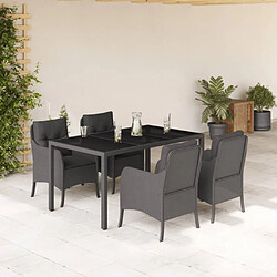 vidaXL Ensemble à manger de jardin coussins 5pcs Noir Résine tressée