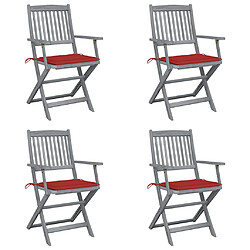 vidaXL Chaises pliables - Ensemble de 4 - Coussins rouges inclus