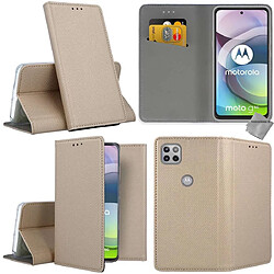 Htdmobiles Housse etui portefeuille avec coque intérieure en silicone pour Motorola Moto G 5G + film ecran - OR MAGNET