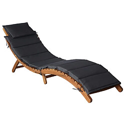 Helloshop26 Transat chaise longue bain de soleil lit de jardin terrasse meuble d'extérieur avec coussin bois d'acacia solide gris foncé 02_0012412