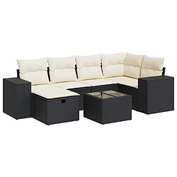 vidaXL Salon de jardin 7 pcs avec coussins noir résine tressée