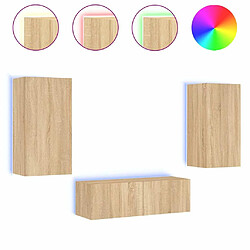 Maison Chic Lot de 3 Meuble TV muraux, Banc TV avec lumières LED pour salon, Meuble de rangement chêne sonoma -GKD32346