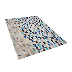 Beliani Tapis en cuir bleu et beige 140 x 200 cm GIDIRLI