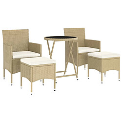 Avis Maison Chic Table de bistro et chaises d'extérieur 5 pcs,Ensemble de bistro de jardin pour relax Résine tressée et verre trempé Beige -GKD141255