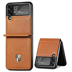 Coque en TPU + cuir véritable CASENEO pliable avec béquille pour votre Samsung Galaxy Z Flip3 5G - marron