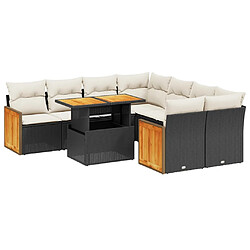 Maison Chic Ensemble Tables et chaises d'extérieur 9 pcs avec coussins,Salon de jardin noir résine tressée -GKD654368