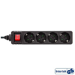 Barrette d'alimentation InLine® type F allemande 4 ports avec interrupteur + sécurité enfants noir 1,5 m