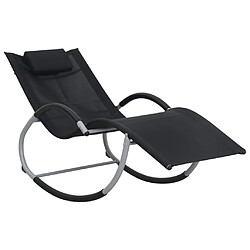 Helloshop26 Transat chaise longue bain de soleil lit de jardin terrasse meuble d'extérieur avec oreiller noir textilène 02_0012557