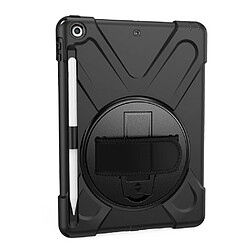 Coque en TPU Combo en forme de X avec dragonne et béquille pivotante à 360 degrés noir pour votre Apple iPad 9.7 pouces (2018)/(2017)