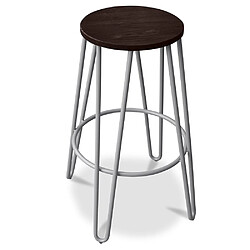 ICONIK INTERIOR Tabouret rond - Design industriel - Bois et métal - 66cm - Hairpin Gris clair