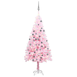 vidaXL Arbre de Noël artificiel pré-éclairé et boules rose 150 cm PVC