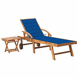 Maison Chic Chaise longue avec table et coussin | Bain de soleil Relax | Transat Bois de teck solide -GKD63446