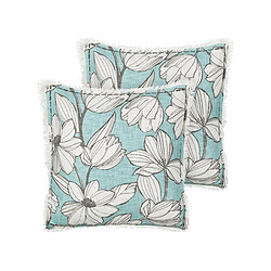 Beliani Lot de 2 coussins CYANOTIS Coton 45 x 45 cm Floral Impression en bloc Bleu clair