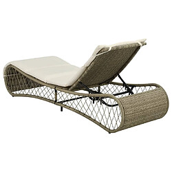 Avis Helloshop26 Transat chaise longue bain de soleil lit de jardin terrasse meuble d'extérieur avec coussin résine tressée gris 02_0012510