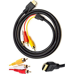 Câble HDMI vers RCA 5 pieds/1,5 m HDMI mâle vers 3-RCA vidéo audio AV composant convertisseur câble adaptateur pour HDTV (noir)