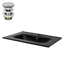 Lavabo avec vidage et trop-plein 61x46x16,5 cm noir en céramique ML-Design