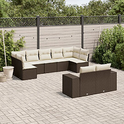 vidaXL Salon de jardin avec coussins 9 pcs marron résine tressée