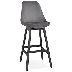 Alterego Tabouret de bar 'MORISS' en velours gris et pieds en bois noir